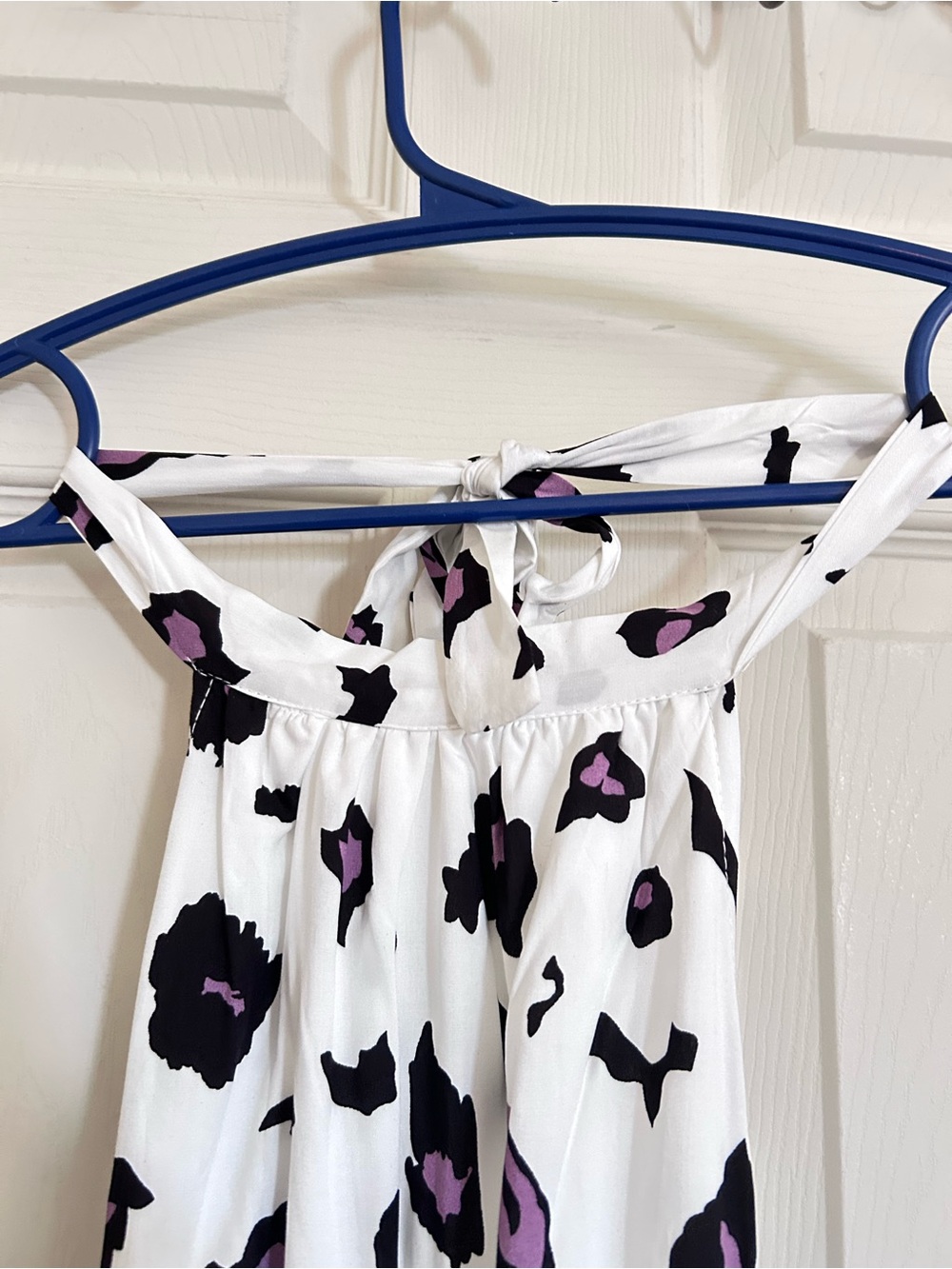 White Halter Jumpsuit with Black and Lavender Print
